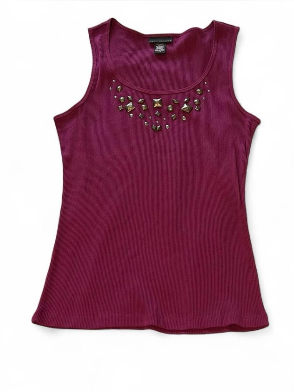 apostrophe purple ribbed embellished tank top